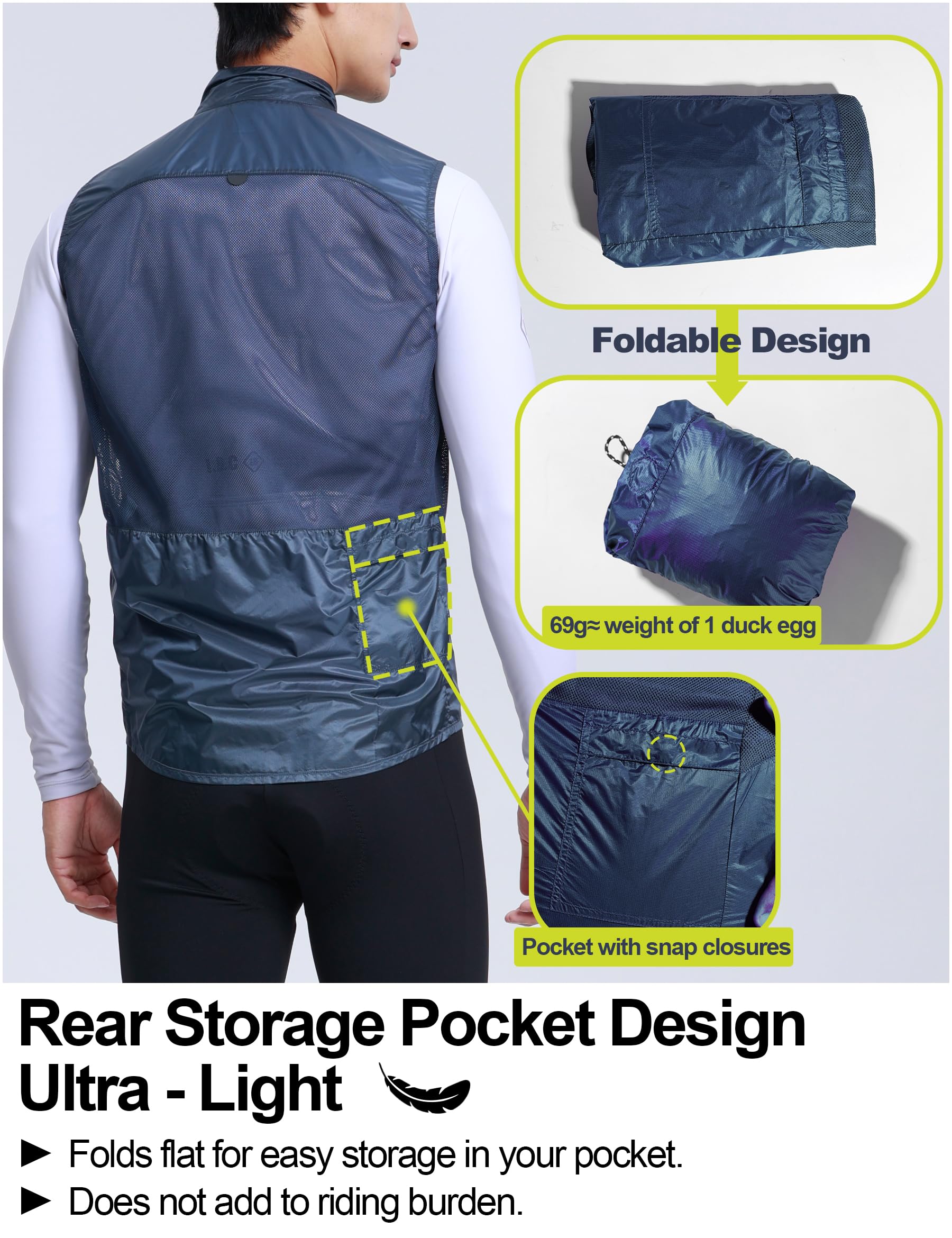 INBIKE Gilet de Cyclisme Homme léger Gilet Course Vent coupe-vent et imperméable Respirant avec Doublure en Poche de Rangement