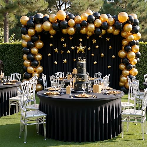 Miniatura 5 de Paquete de 8 manteles redondos negros de elastano para mesa de 60 pulgadas, manteles redondos de 120 pulgadas elásticos de 5 pies, mantel sin