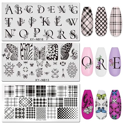 Miniatura 3 de LoveOurHome Kit de placa de estampado de uñas, diseño de letras de mariposa, encaje, geometría, floral, plantilla, plantilla, sellos, placa,