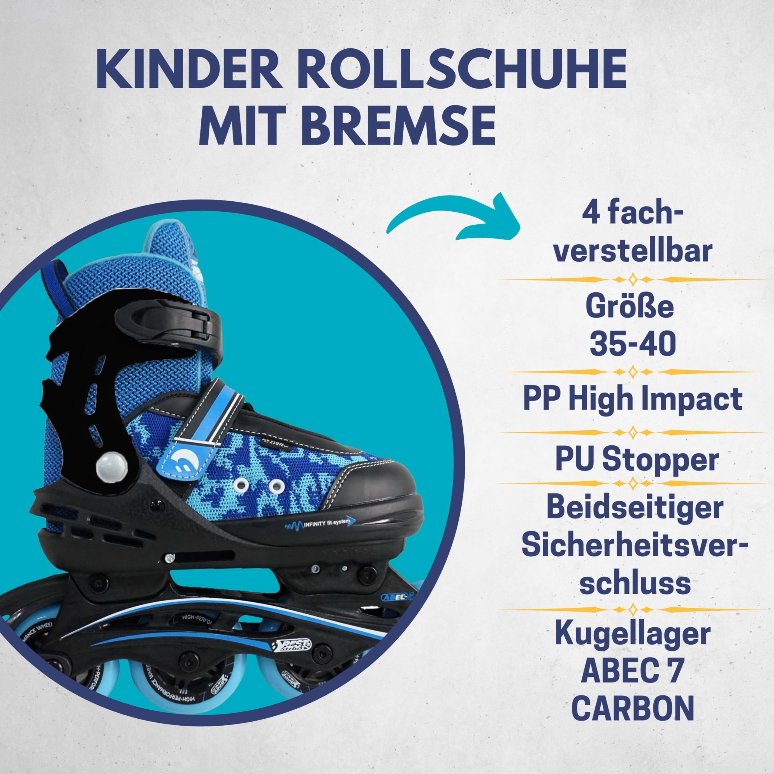 Best Sporting Rollers pour enfants I Patins à roulettes réglables I Rollers robustes pour adolescents avec frein I Rollers pour enfants I Rollers avec 4 roulettes I Taille 29-34 ou 35-40