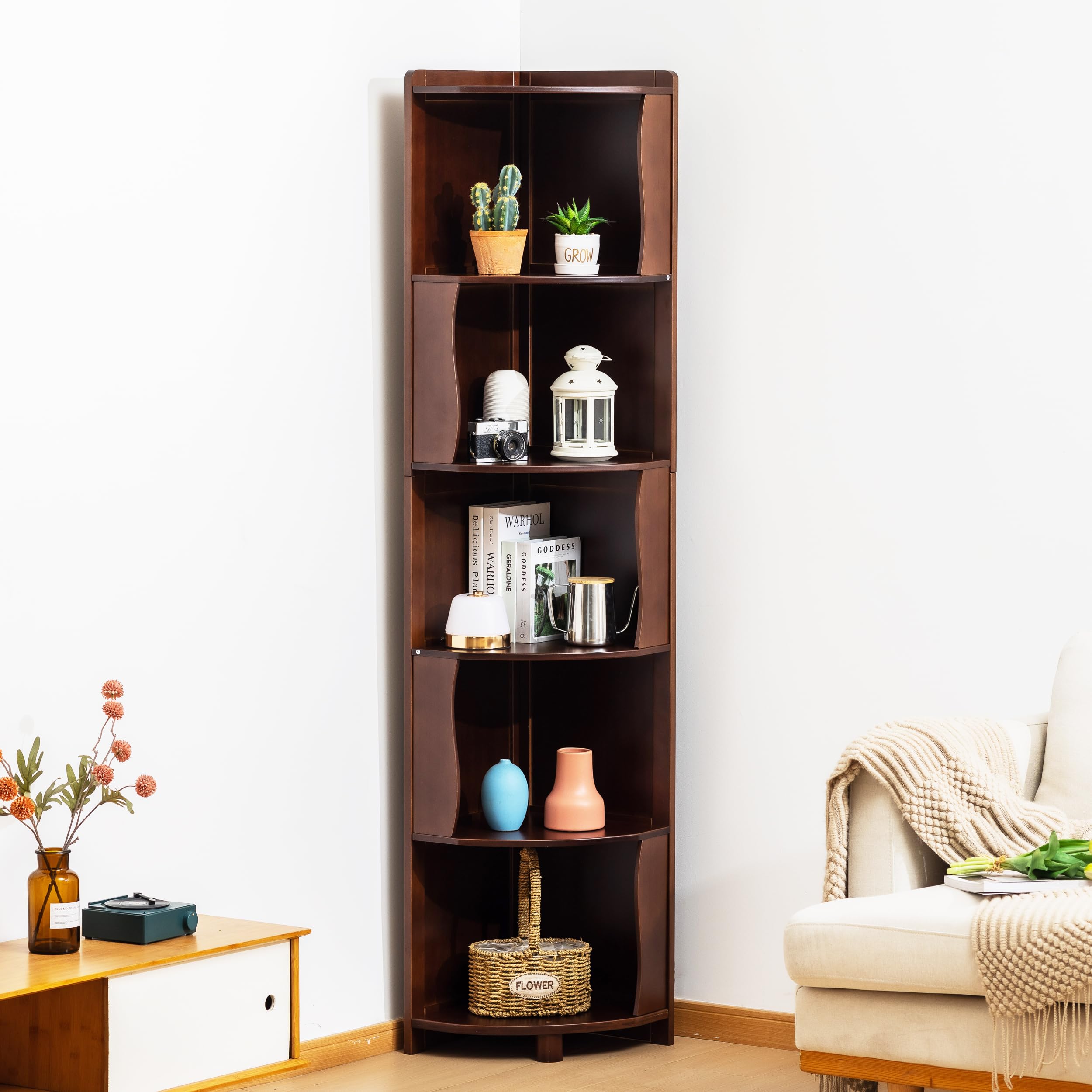 Amazon.com: DOUSY 5-Tier Bamboo Corner Shelf Freestanding Fan