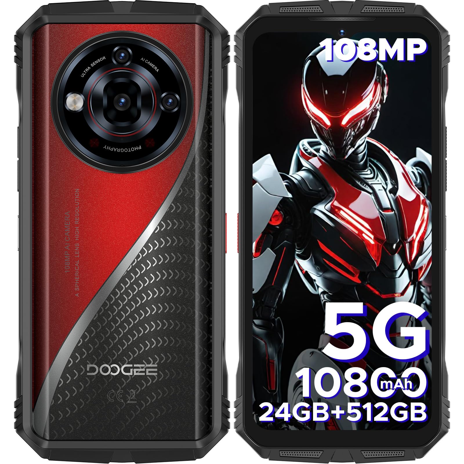 S118 Pro 5G Movil Irrompible MTK7050 24GB+512GB, 6.6''FHD+/120Hz Móvil Rugerizado, 4K/108MP+20MP Visión Nocturna, 10800mAh(33W), NFC/Huella&Face ID/Doble SIM 5G Movil Resistente