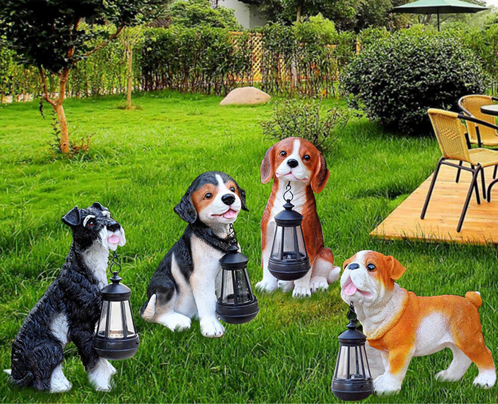 Amazon.co.jp: ランタン付きソーラー犬像、樹脂製スタンド屋外リアルな