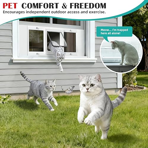 Miniatura 7 de Puerta de aluminio para mascotas para gatos  Ventana para puerta de gato horizontal, ajustable para adaptarse a un ancho de ventana de 23 a 28
