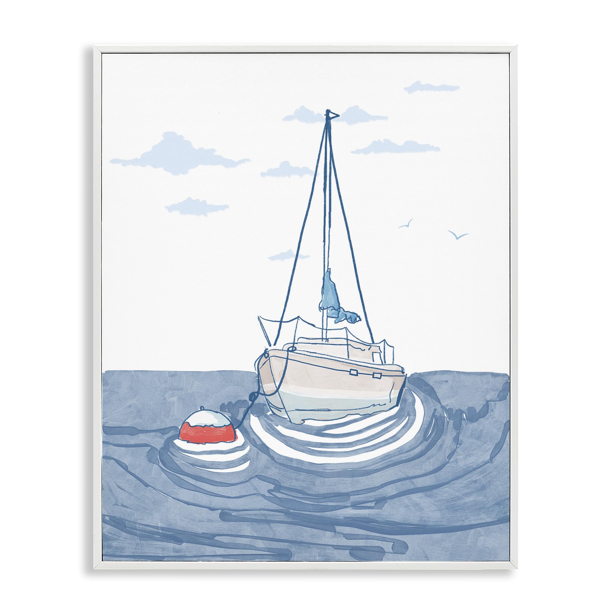 Stupell Industries Coastal White (Textured) 'Cool Tone Sailboat Floating'| Framed Giclee Art