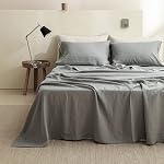 Simple&Opulence 100% French Linen Sheet Set King Size, 4 Piece Sets(1 Flat Sheet, 1 Fitted Sheet&2 Pillowcases) Natural Flax Bed Sheets Soft Breathable Bedding Deep Pocket All Seasons(King, Linen)