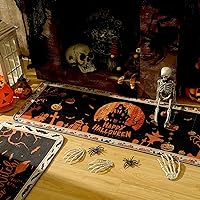 Vista 7 de Timgle 2 alfombras de Halloween con diseño de calabaza y esqueleto, diseño de bruja, para cocina y baño, decoración gótica para Halloween, hogar
