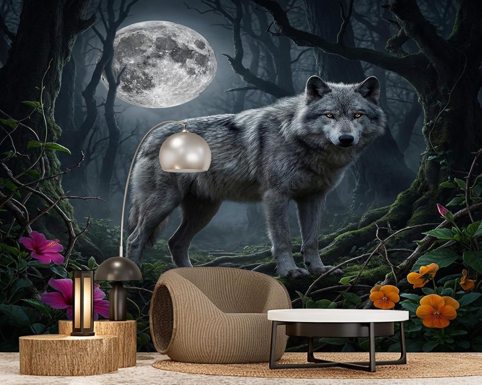 hgjdjhnf Photo Wallpaper Dark Forest Wolf Mystical Non-Woven ModernLiving Room Bedroom Children's RoomDecoration Motif Wallpaper,300cmx210cmSticker - Background- Painting - Poster