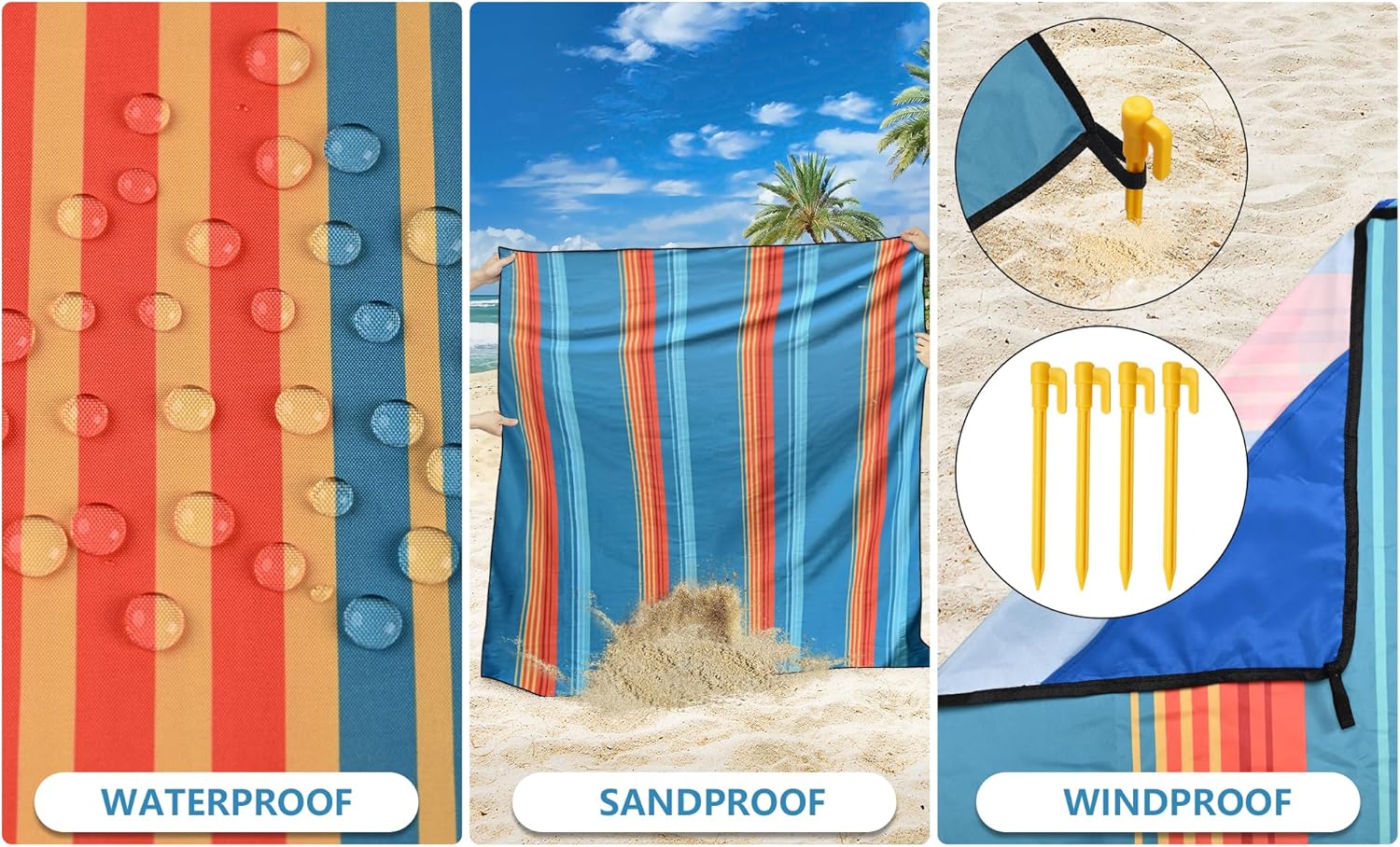 WIWIGO Beach Blanket Waterproof Sandproof Beach Mat 79" X 83"/10'x9'for 2-8 Adults Quick Drying Outdoor Picnic Mat Beach Accessories for Travel, Camping, Hiking
