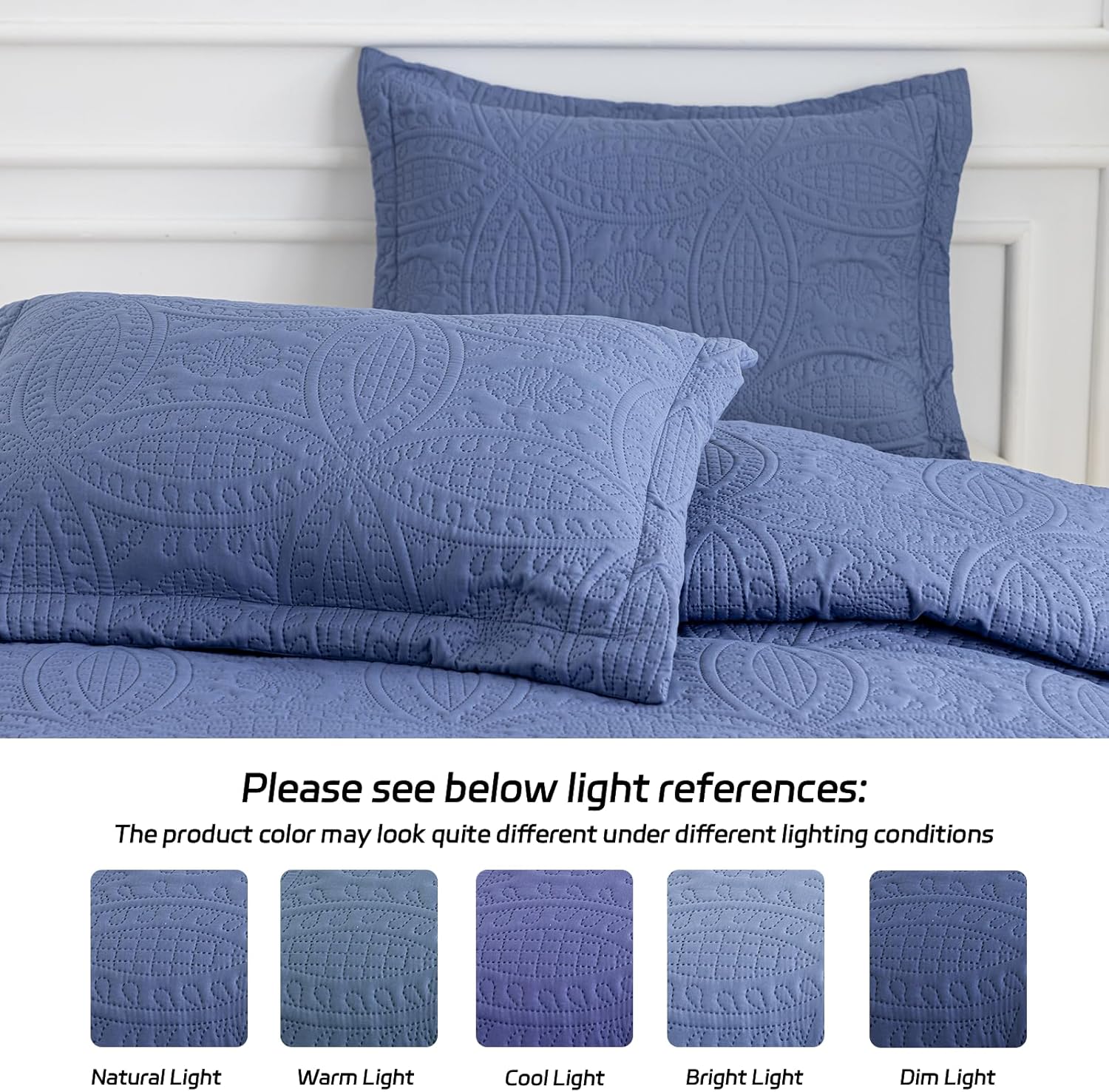 SheRest King Quilt Bedding Set - Grayish Blue Soft Breathable Bed Quilt, Modern Style Embossed Bedspreads, Lightweight Microfiber Reversible Coverlet for All Seasons-3 Pieces (1 Quilt,2 Pillow Shams)