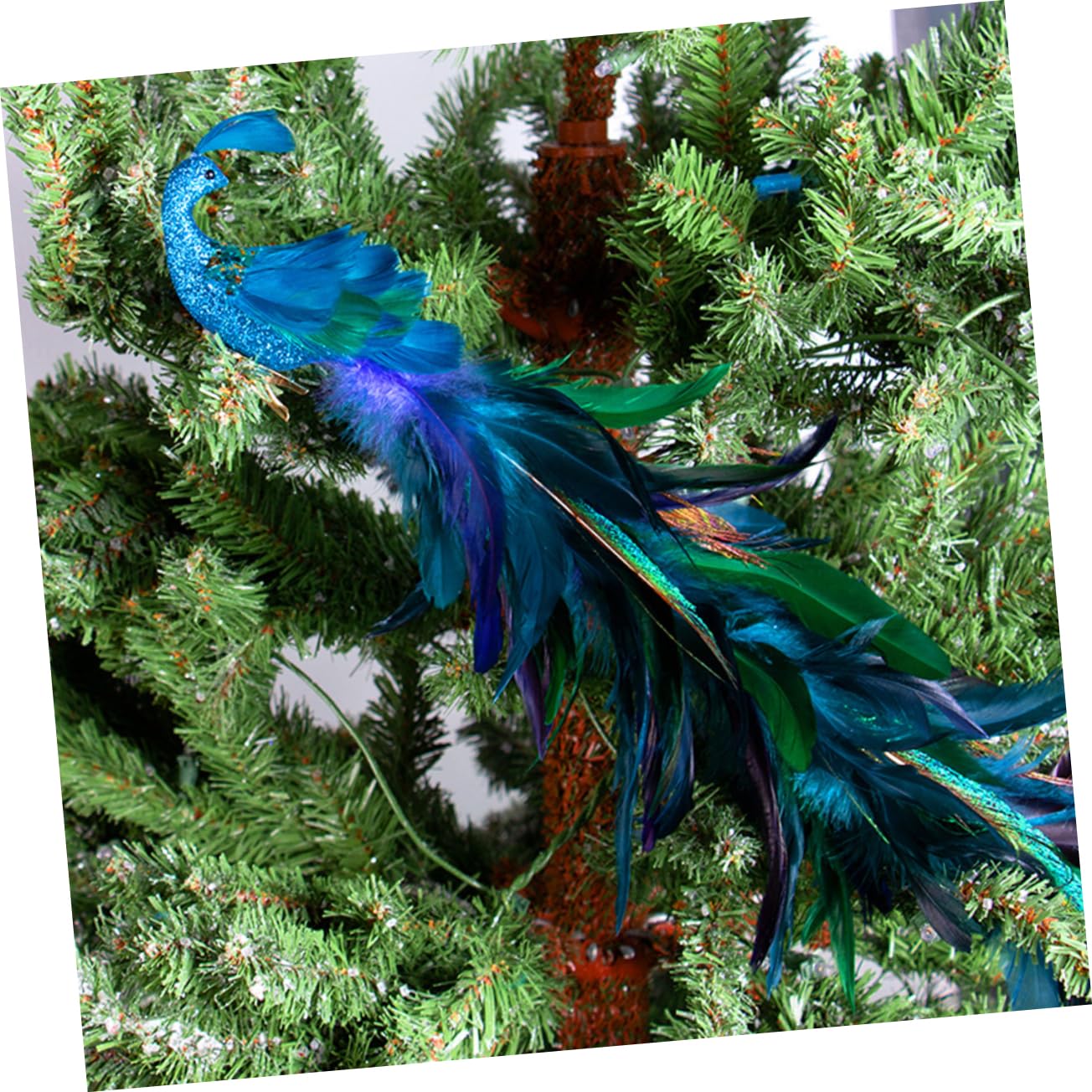 Alipis 2stücke Pfauen-Clip-Dekoration Glitzernd Baumschmuck mit Langem Schwanz Künstliche Vogeldekorationen für Weihnachtsbaum