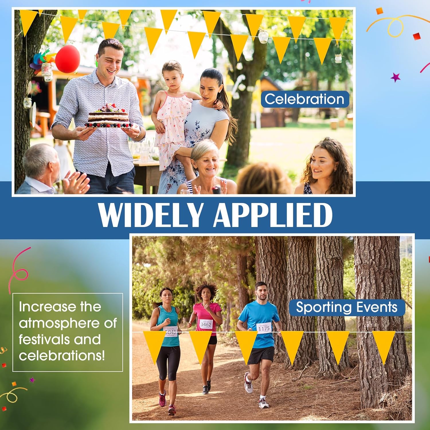 100ft Pennant Safety Flags Outdoor Banner Warning Flagging Banner Marking for Grand Opening Parking Lot Events, Construction Site, Traffic Control, Sporting Events, 7x10inch(Yellow) - Image 6