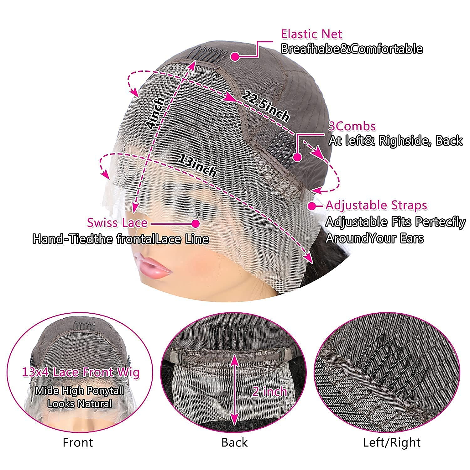 Lace Front Wigs Human Hair Straight 13x4 HD Transparent Lace Frontal Human Hair Wig for Black Women 180% Density 100% Brazilian Virgin Human Hair Pre-Plucked with Baby Hair Natural Color 24inch