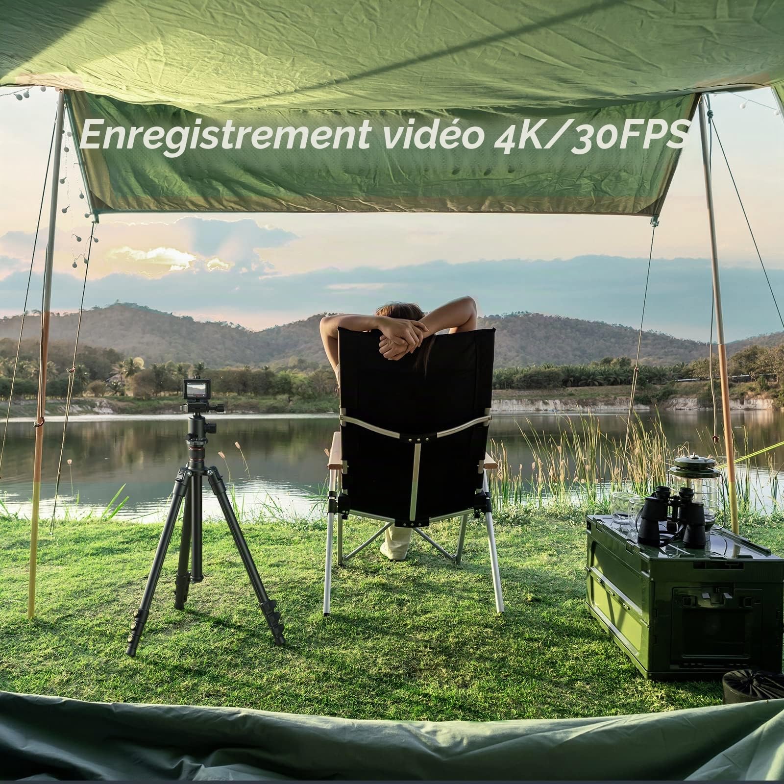 Surfola Caméra Sport 4K 30FPS 20MP Caméscope WiFi, Appareil Photo Étanche 40M, 170°Grand-Angle Webcam avec Microphone Externe, EIS Anti-Vibration, Batterie 2x1050mAh, d'accessoires