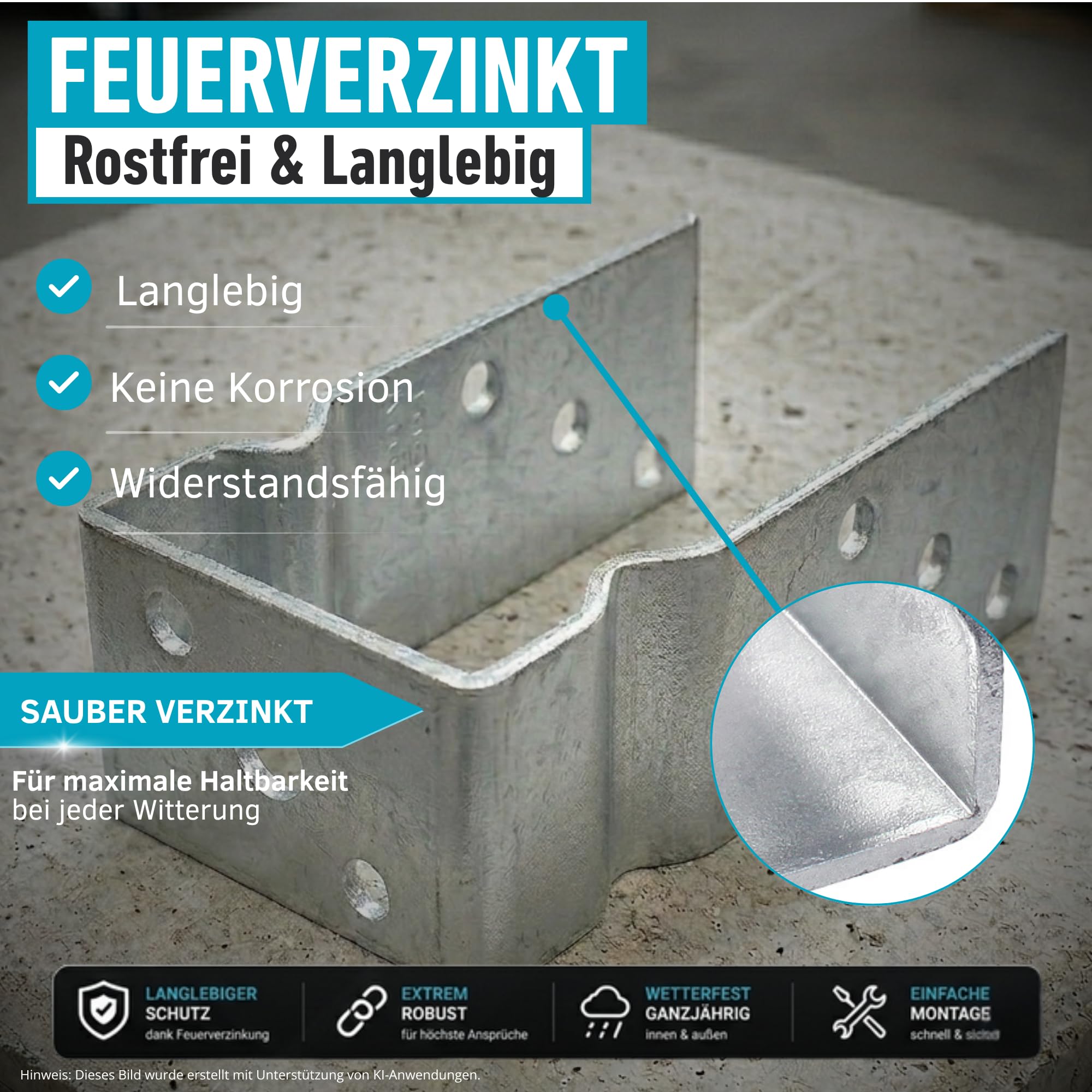 U-Pfostenträger mit Sicke zum Aufschrauben U-Form 91 mm [20 Stück] | feuerverzinkt robuste U-Träger zum Aufdübeln für Jäger- und Staketenzäune robuste Befestigung ohne Beton