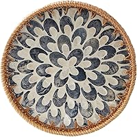 Vista 8 de Bandeja redonda de ratán con incrustaciones de madreperla, bandeja de ratán con base de madera, cesta decorativa de mimbre para decoración de mesa