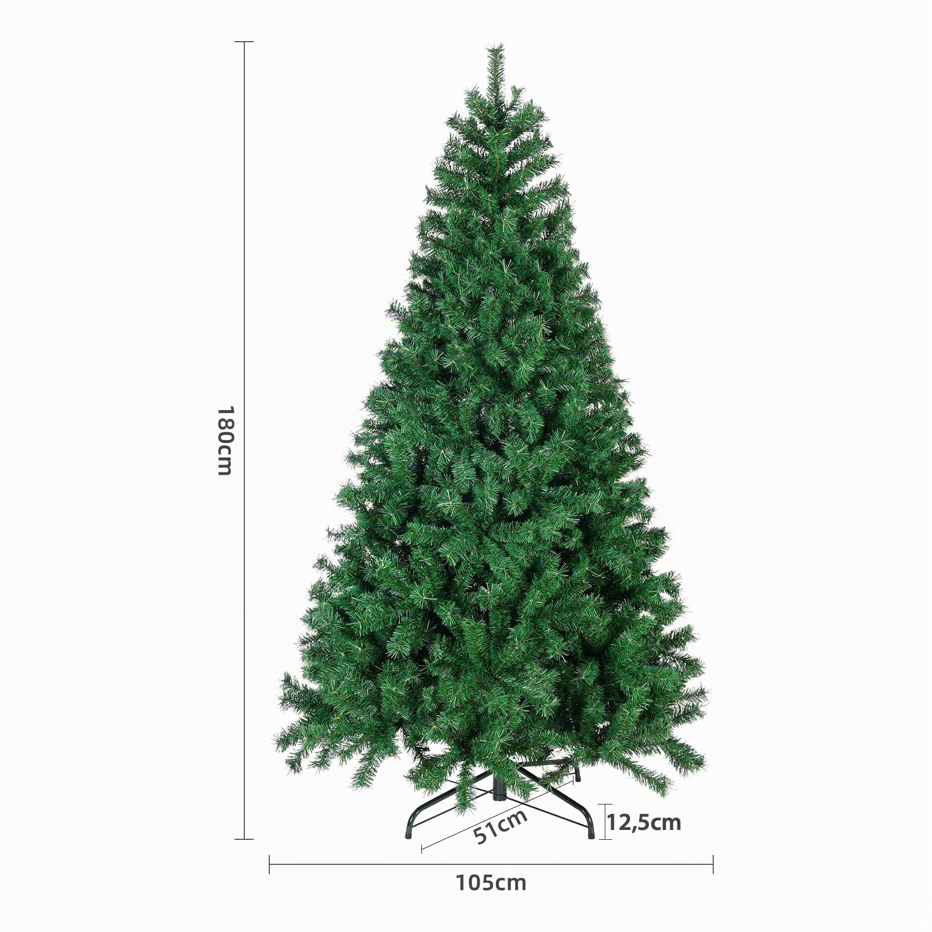 Rebecca Mobili Albero Natale 180 Verde, Albero Abete Finto, Folto, Sintetico, 800 Rami, Addobbo Natalizio - Misure: 180 x 105 x 105 cm (HxLxP) - Art. RE6766