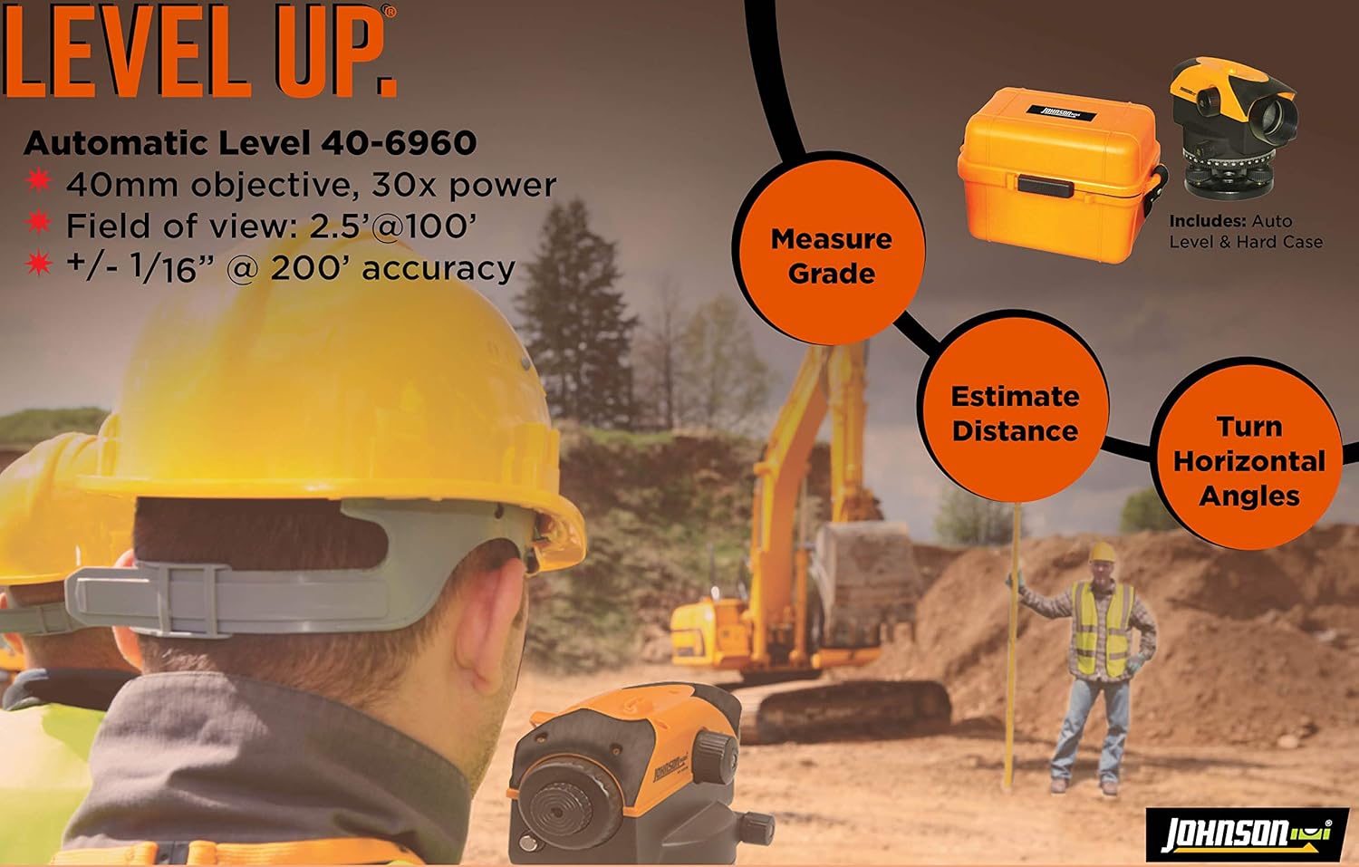 Johnson Level & Tool 40-6960 30X Automatic Level, Orange, 1 Level