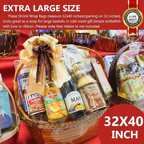 Miniatura 2 de Morepack Bolsas retráctiles extragrandes para cestas de regalo, 32 x 40 pulgadas, de PVC, transparente, para regalo, paquete de 10 bolsas retráctiles