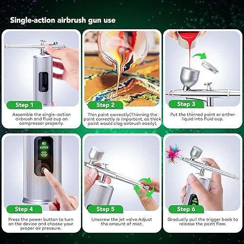 Miniatura 4 de ANUINIT Kit de aerógrafo de 36 PSI con compresor, modo de doble acción, pantalla LCD, aerógrafo de mano inalámbrico para uñas, pasteles, maquillaje,