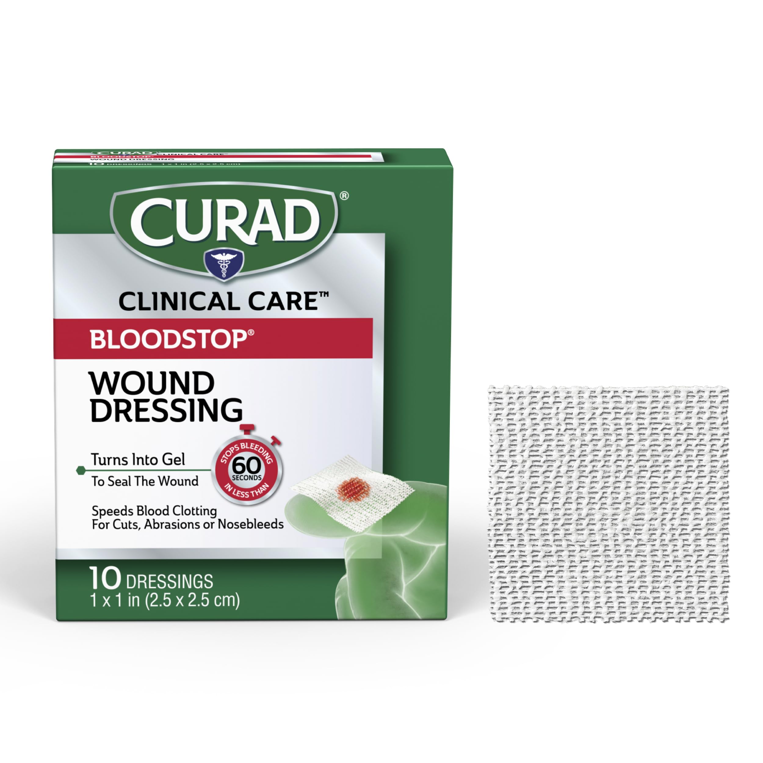 Curad Bloodstop Hemostatic Gauze, 1 X 1 Inches, 10 Count
