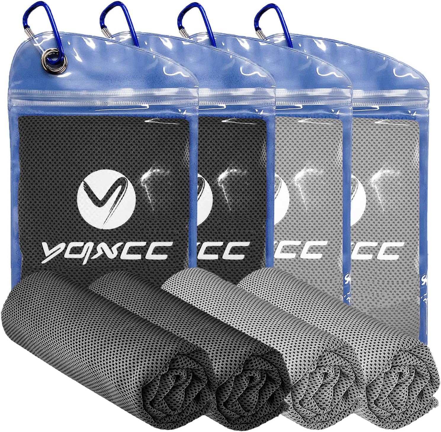 YQXCC 4 Pack Cooling Towels (47"x12"), Ice Cool Neck Towel, Soft Breathable Microfiber for Yoga, Golf, Gym, Running, Camping & Hot Weather