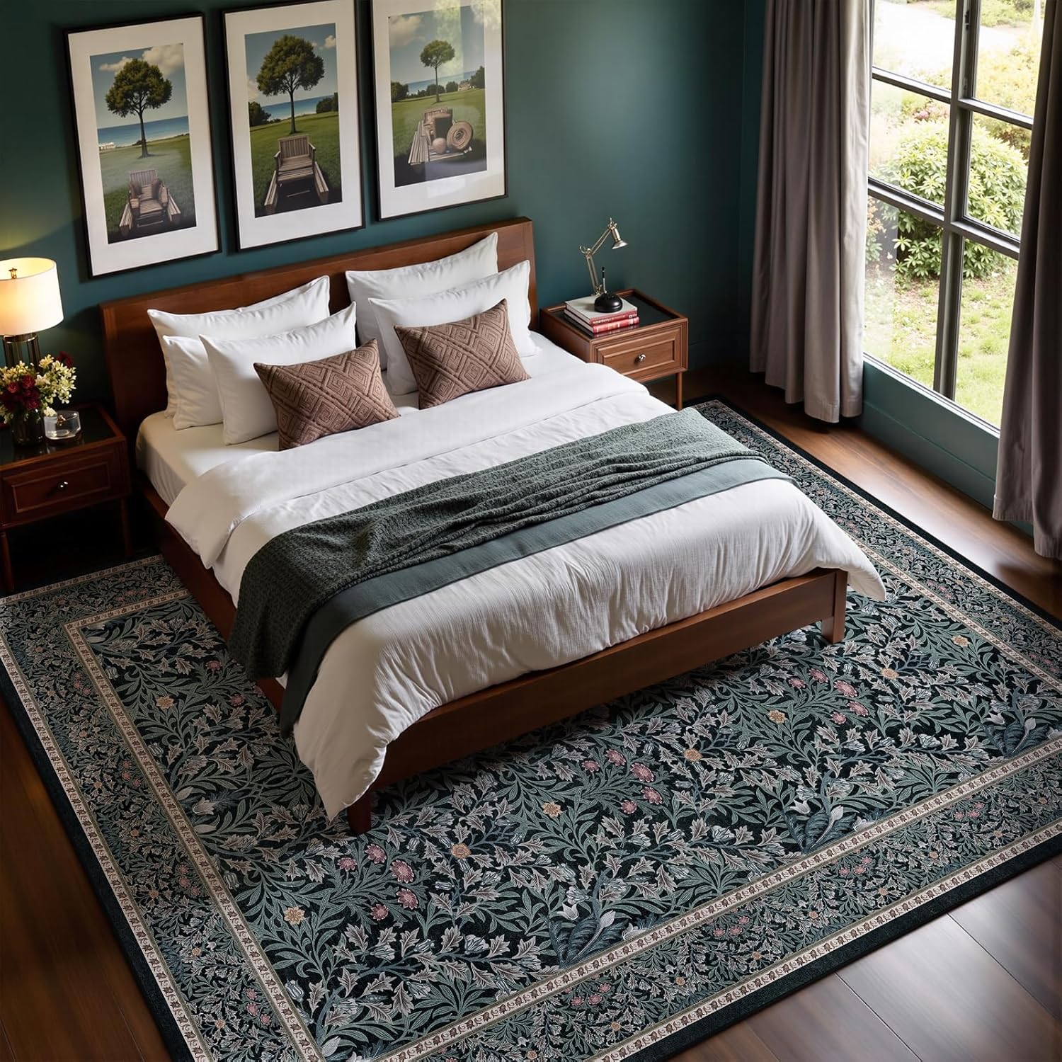 Black Rug for Living Room, 8x10 Washable Area Rugs for Dining Room Under Kitchen Table, Bedroom, Playroom, Large Dark Tumble Stain Resistant Non-Slip Large Indoor Rug, Black/Multi Black/ Multi 8 x 10 ft (Rectangular)