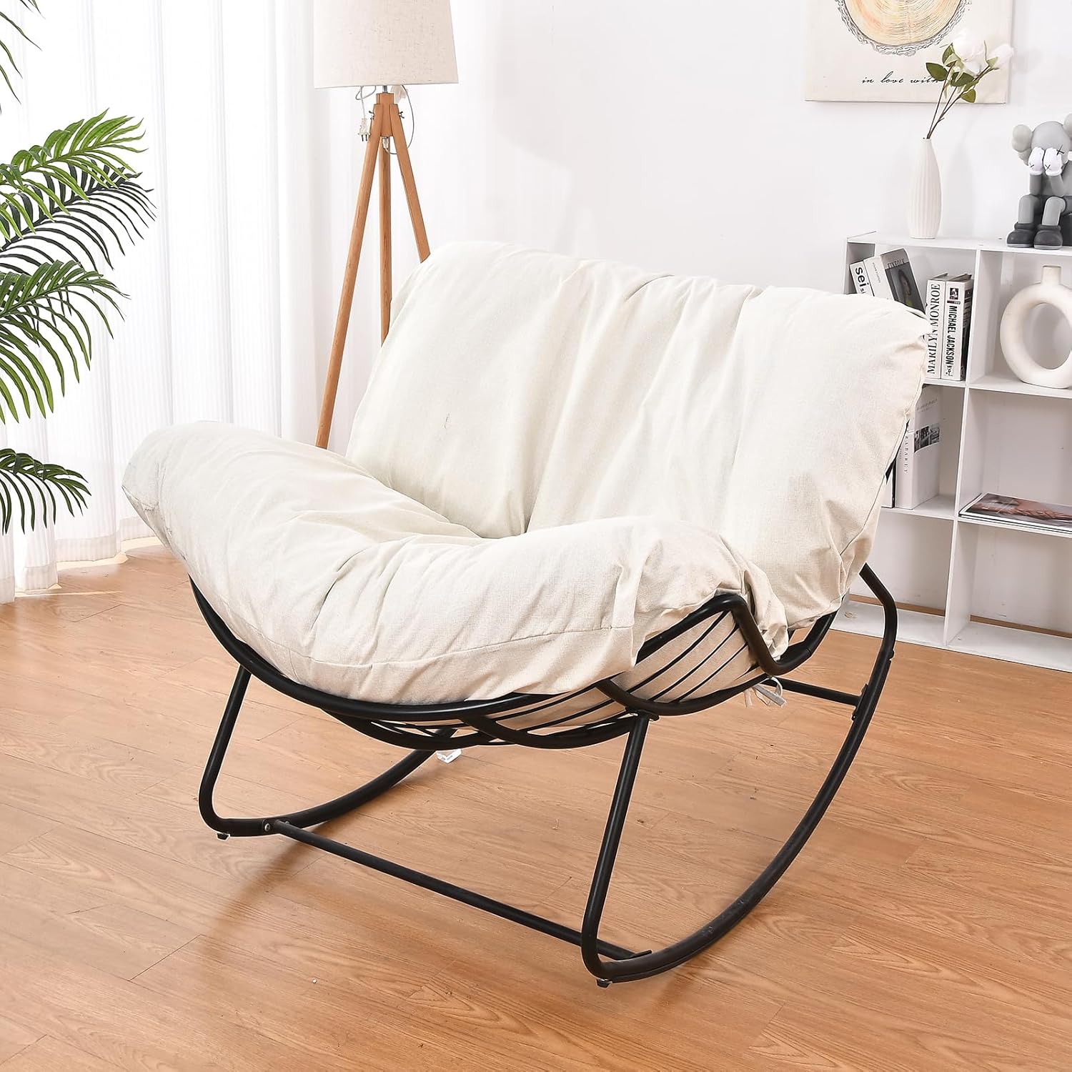 Outdoor Rocking Chair Cushion Cover, Patio Egg Chair Cushion Cover,Indoor Papasan Chair Cushion Cover, Rattan Wicker Lounge Chair Cushion Cover,Adjustable Elastic Cord Design (Beige)