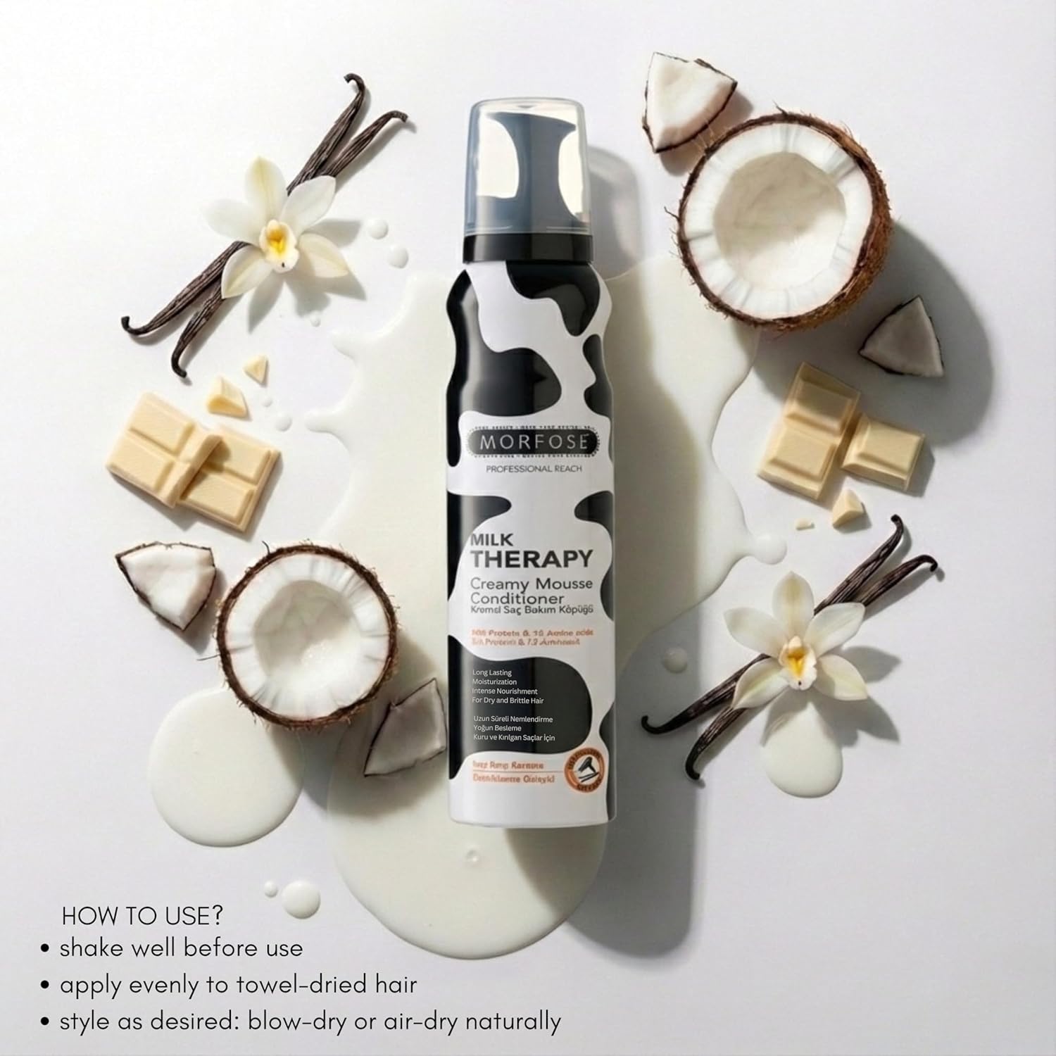 Morfose Milk Therapy Mousse Conditioner Spray, Moisturizing Treatment for Dry, Damaged, Brittle Hair, Restore Softness and Shine (6.76 Fl Oz (Pack of 1), Milk Therapy)