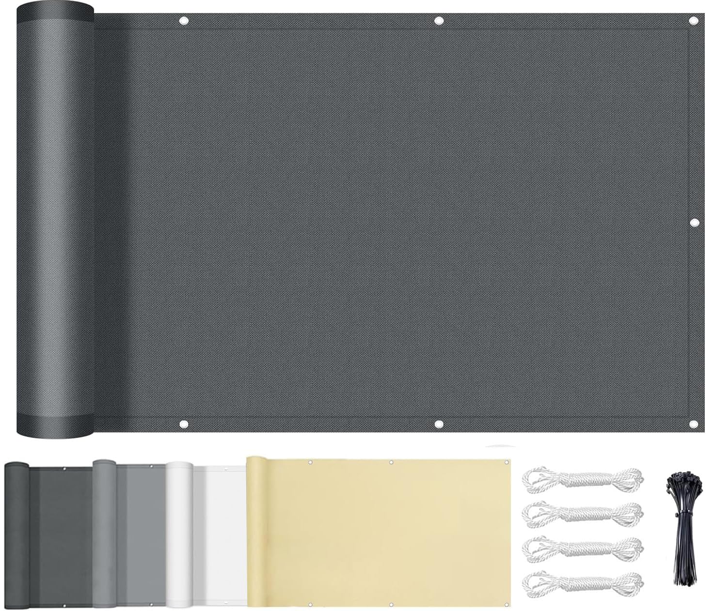 Toile ombrage extérieur imperméable anti-UV 95% avec œillets 2,1x5m gris foncé