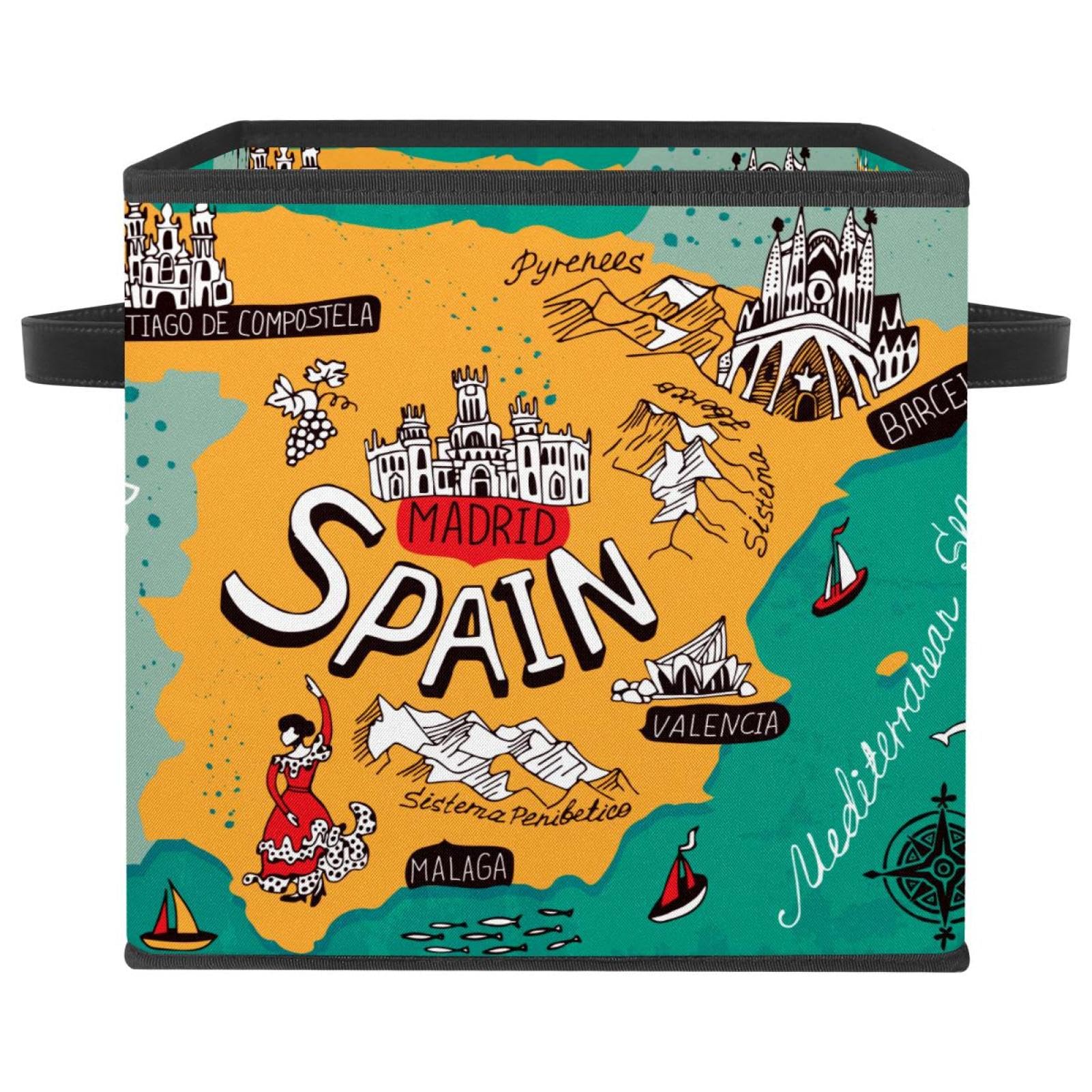 Boîte de rangement pliable avec poignées motif Espagne pour placard