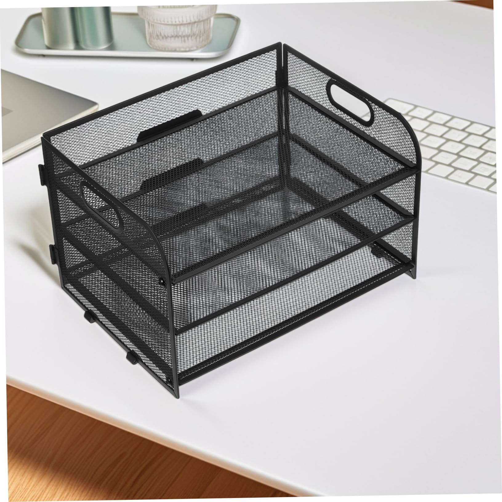 OSALADI Portaoggetti per File in Rete di Ferro Organizzatore di Documenti da Scrivania Strati Flessibili per Ufficio e Casa per File e Forniture