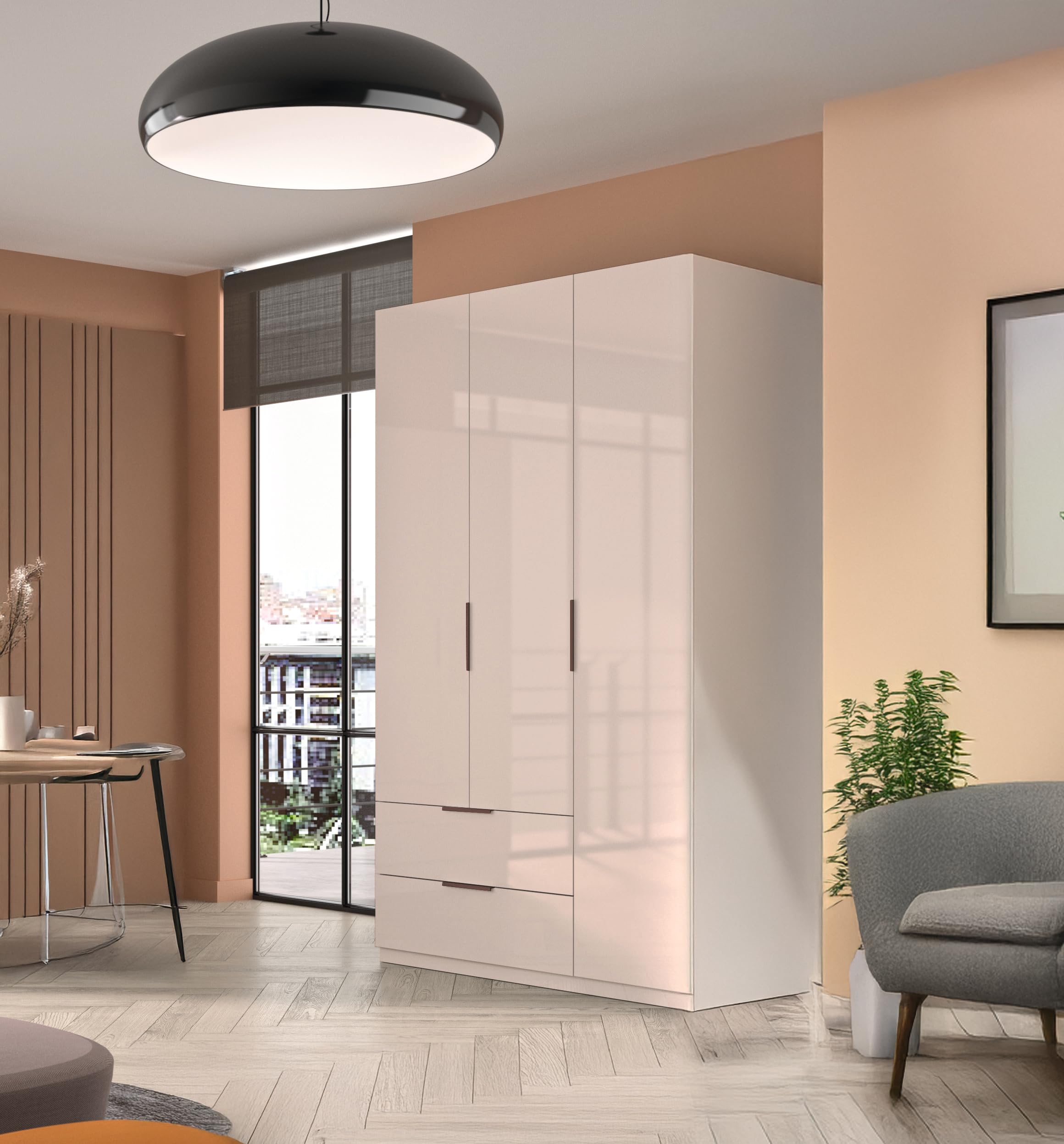 AVANTI TRENDSTORE Paciano Armadio 3 ante battenti 2 cassetti legno laminato bianco lucido 119,3x200x58cm