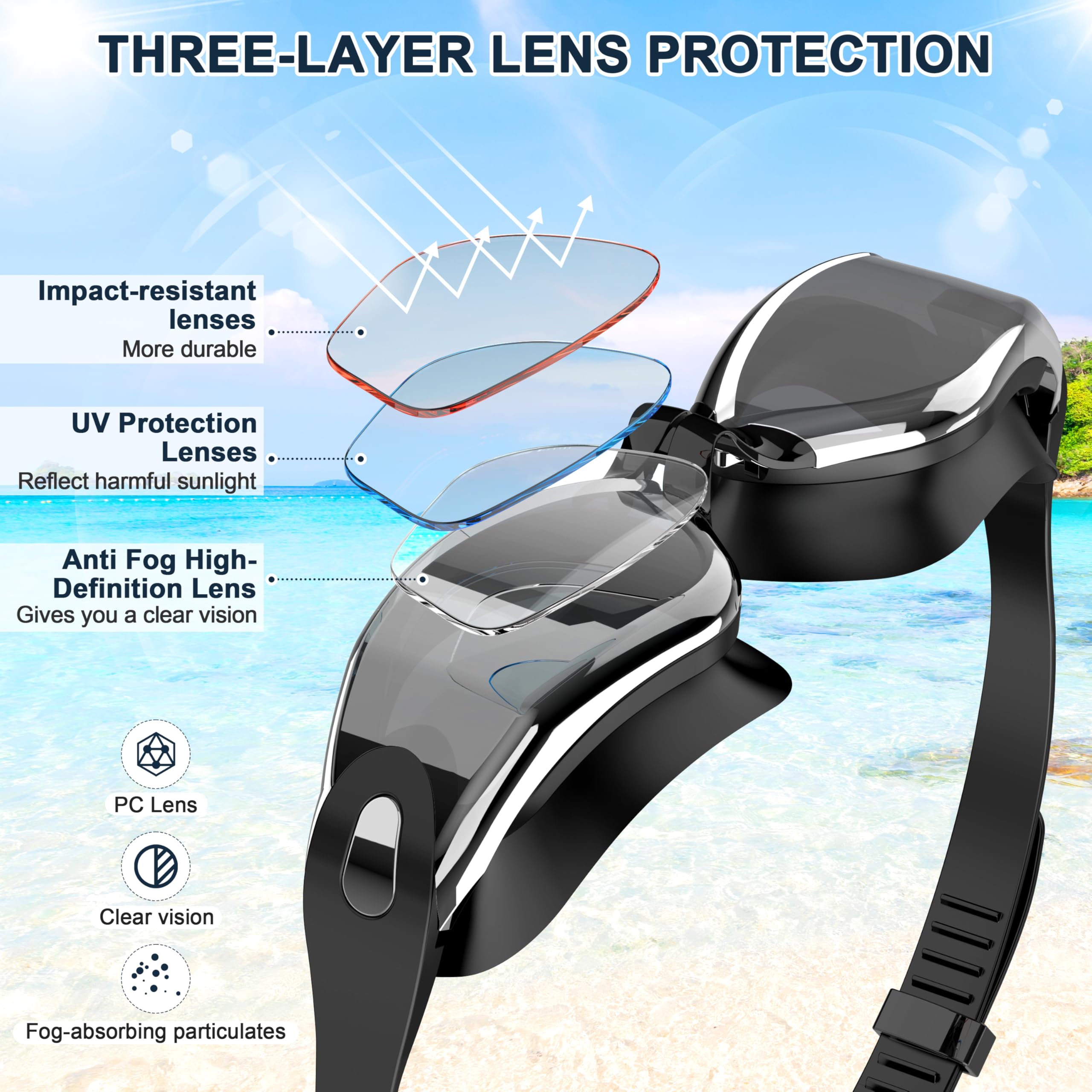 Gafas Natacion Unisex Antivaho HD Proteccion UV Impermeables Ajuste Seguro Adultos