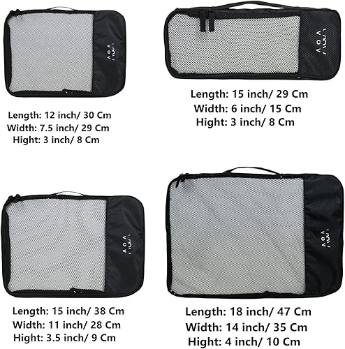 Miniatura 5 de ANKIT INTERNATIONAL Juego de cubos de equipaje de viaje (negro)  Organizadores de viaje pequeños, medianos, grandes y delgados  Juego de bolsas de