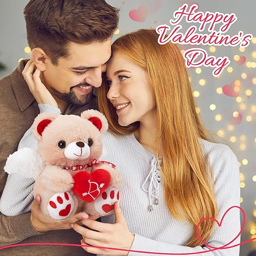 Miniatura 5 de WEWILL Lindo oso de peluche de San Valentín de 8 pulgadas con corazón de amor, alas de cupido, oso de amor, juguete de peluche suave, San Valentín,