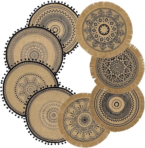 CAPASIN Manteles individuales redondos bohemios con borlas, bonitos manteles individuales tejidos de mandala con flores, algodón, para casa de