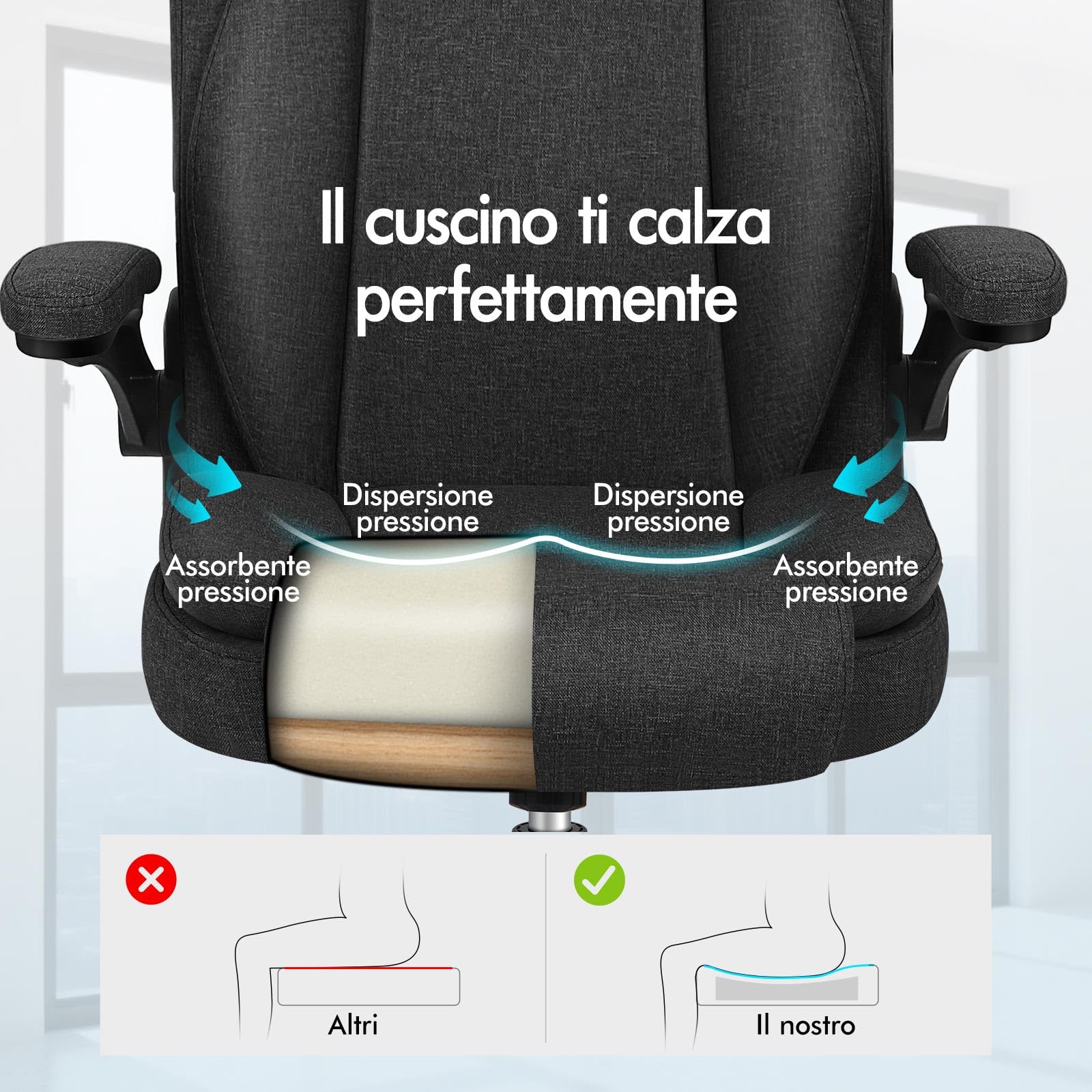 ALFORDSON Sedia Ufficio con Massaggio, Sedia Scrivania Ergonomica con Supporto Lombare, Poltrona Girevole ad Altezza Regolabile per Ufficio e Studio Sala Riunioni, Portante 150 kg, Tessuto(Nera)