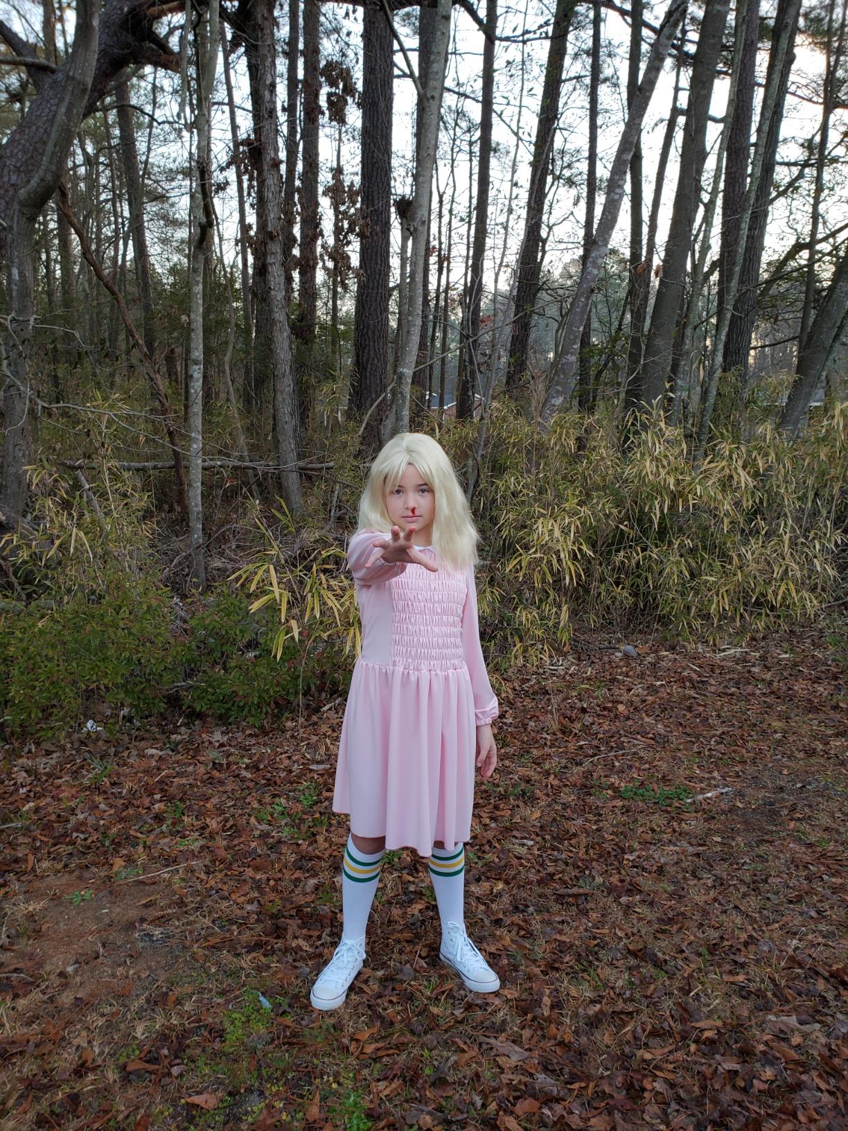 open lace back dress Rubie's womens Stranger Things Season 1 Short Sleeve Eleven Dress Adul –  Fantasia Inc main image 1