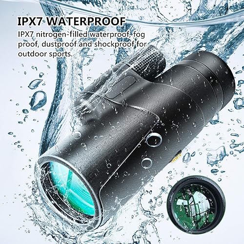 Miniatura 3 de Óptica monocular de 12 x 50 pulgadas, zoom HD BAK4, prisma, FMC, IPX7, telescopio monocular impermeable con adaptador de teléfono inteligente,