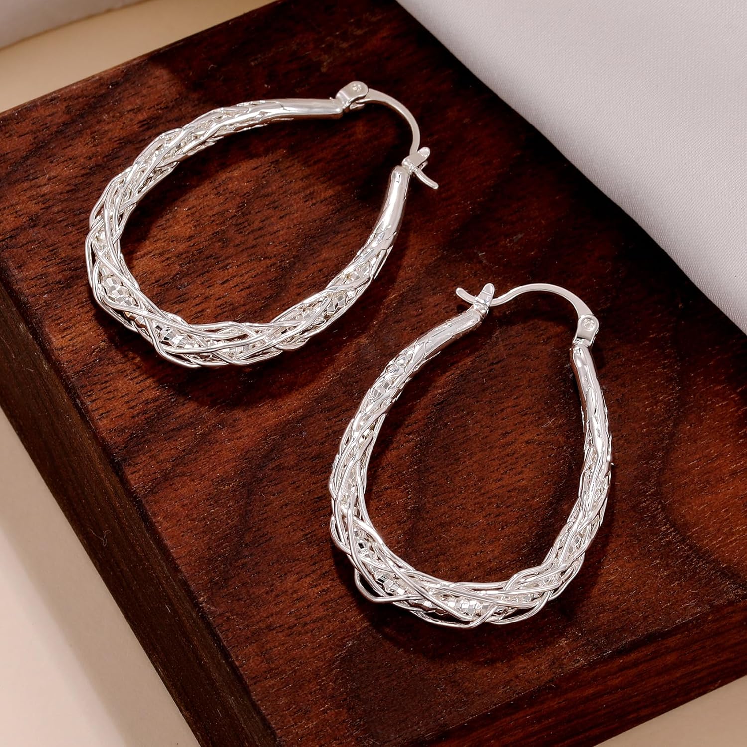 Senteria Sterling Silver Hoop Earrings - Medium, Lightweight, Thick Twist Oval Hoops - Image 6