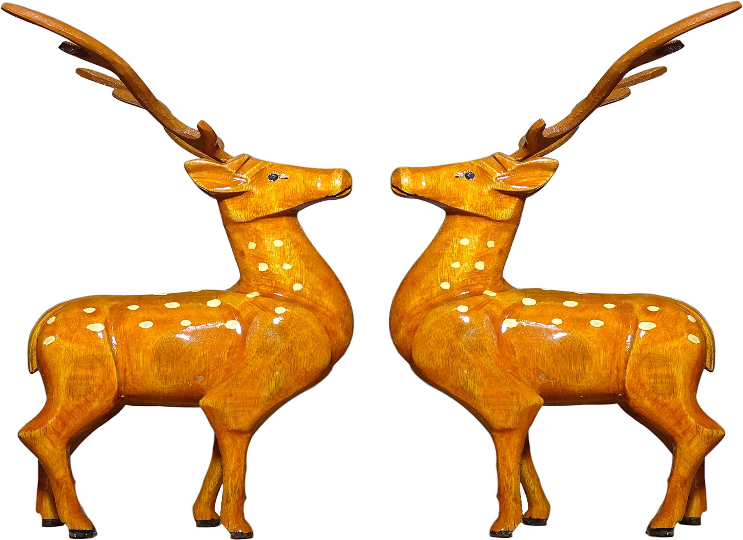 Bankura Traditional Art Center Deer Wooden handicrafts Home Decor Showpiece for Living Room Bedroom and Table Decor, 22cm Pack of 2