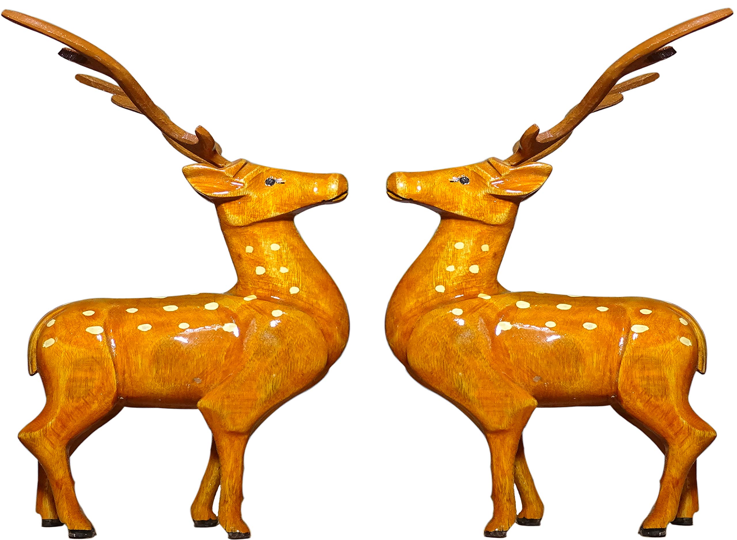 Bankura Traditional Art Center Deer Wooden handicrafts Home Decor Showpiece for Living Room Bedroom and Table Decor, 22cm Pack of 2
