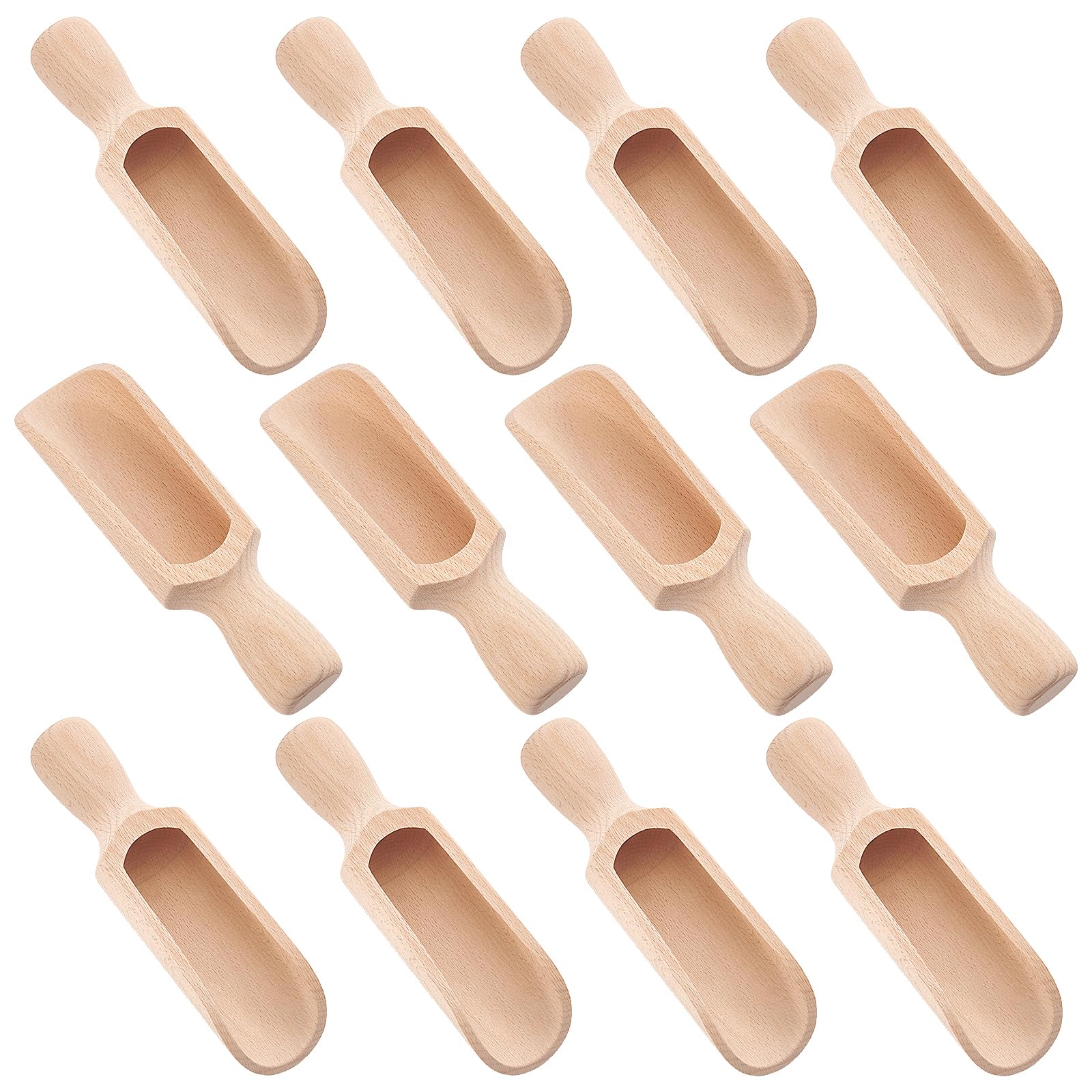 12 Stück Holzschaufel 14cm Buchenholz Bad Salz Scoop Mehrzweck Holzlöffel für Mehl Tee Kaffee Zucker Backen Gewürze Getreide Pfeffer Bad Salz und Mehr