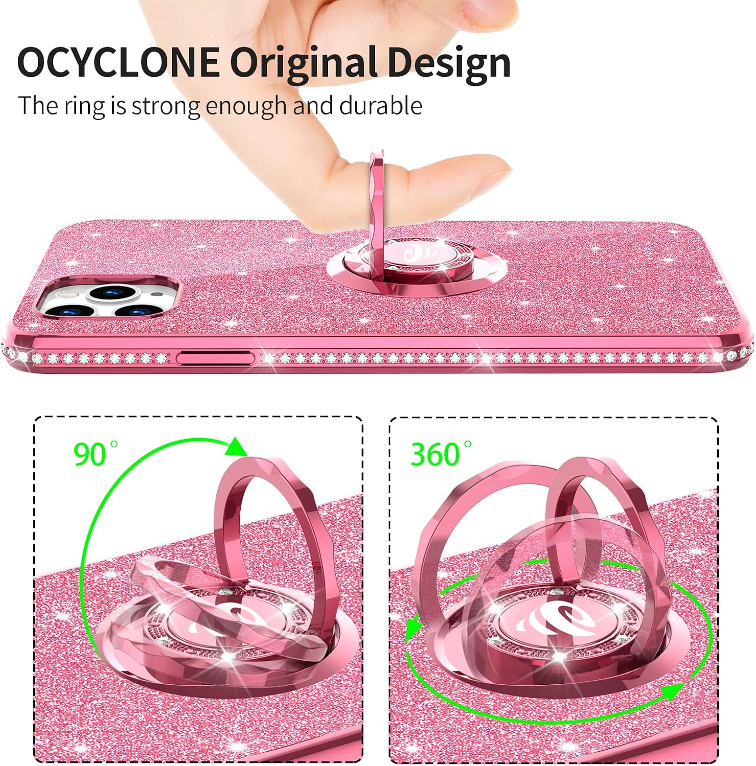 OCYCLONE iPhone 11 Pro Case, Luxury Glitter Sparkle Bling Diamond Soft Bumper Cover with Ring Stand Shockproof Protective Phone Case for Women Girls Compatible with 5.8 inch iPhone 11 Pro - Rose Gold
