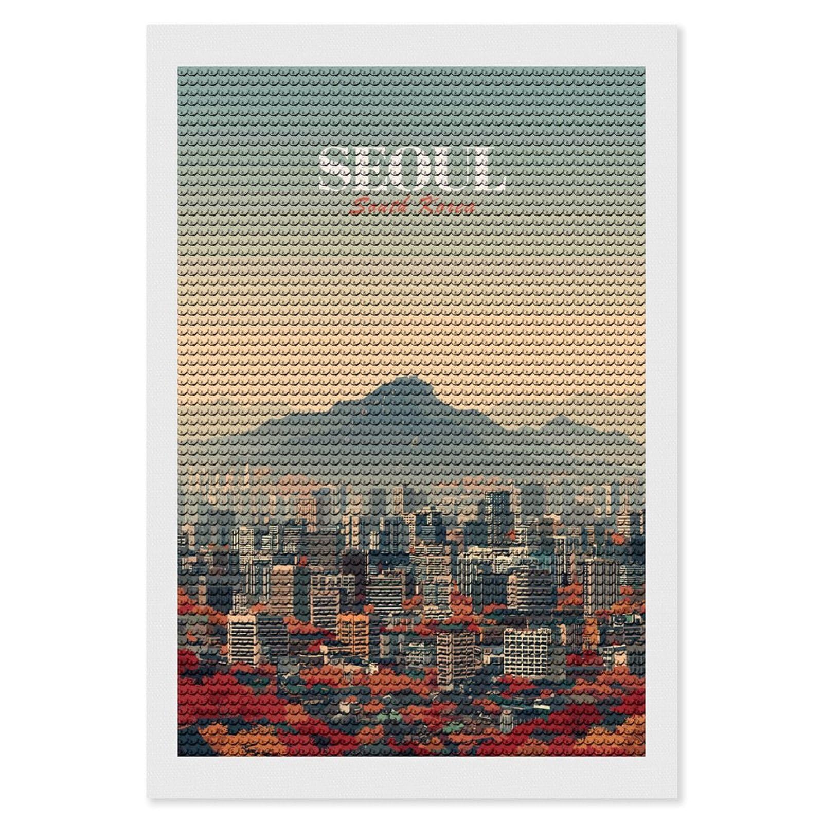 Junmoney Seoul South Korea Cityscape Diamond Art Canvas 8"x12", for Family Craft Time, Creative Leisure Activity, Living Room Decor, Festive Craft Gift