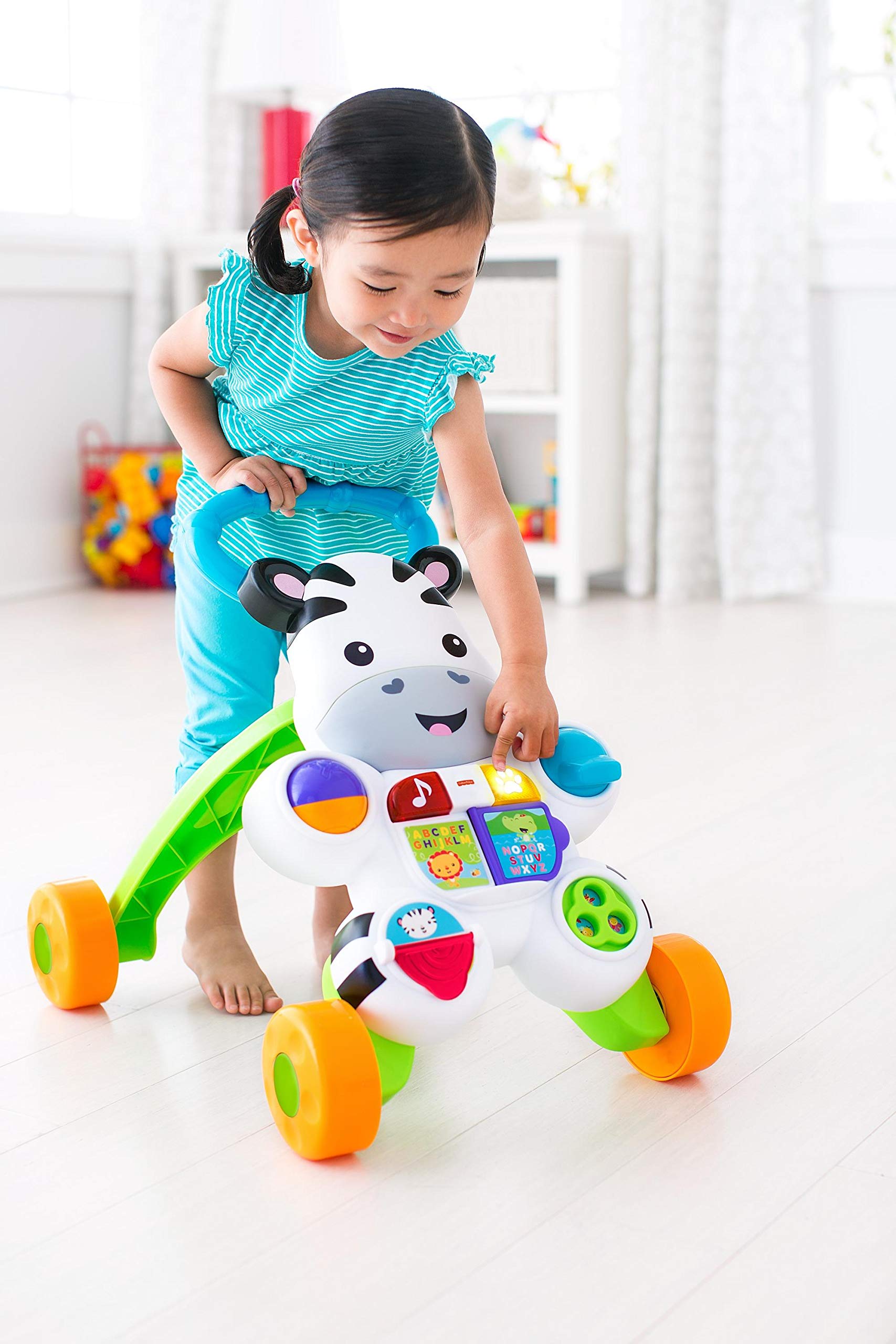 Fisher-Price Zebra Primi Passi Spingibile, Giocattolo Elettronico Educativo con Musica e Suoni, Adatto per Bambini dai 6 Mesi, DLD80
