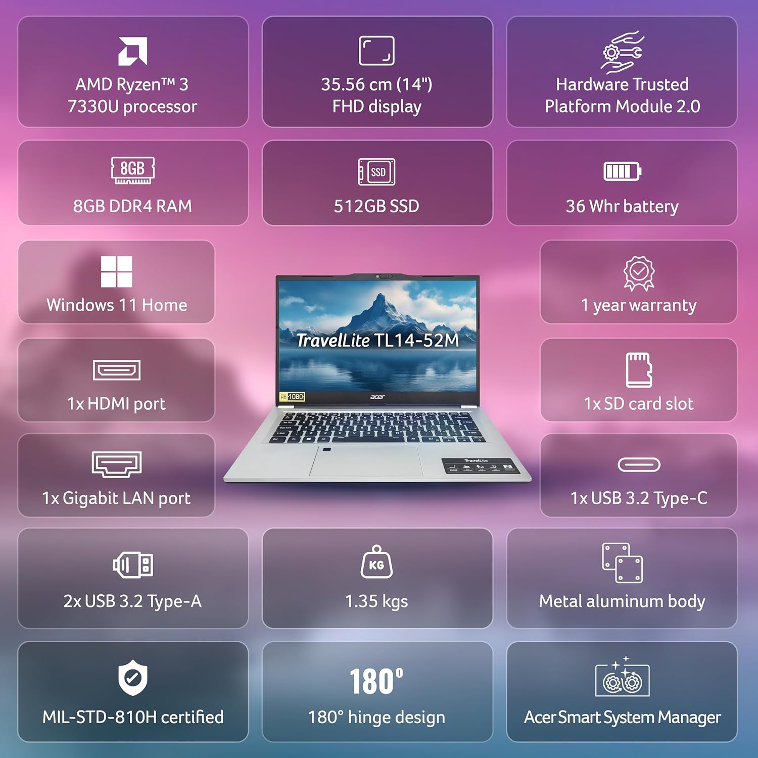 Acer TravelLite TL14-42M Laptop front view