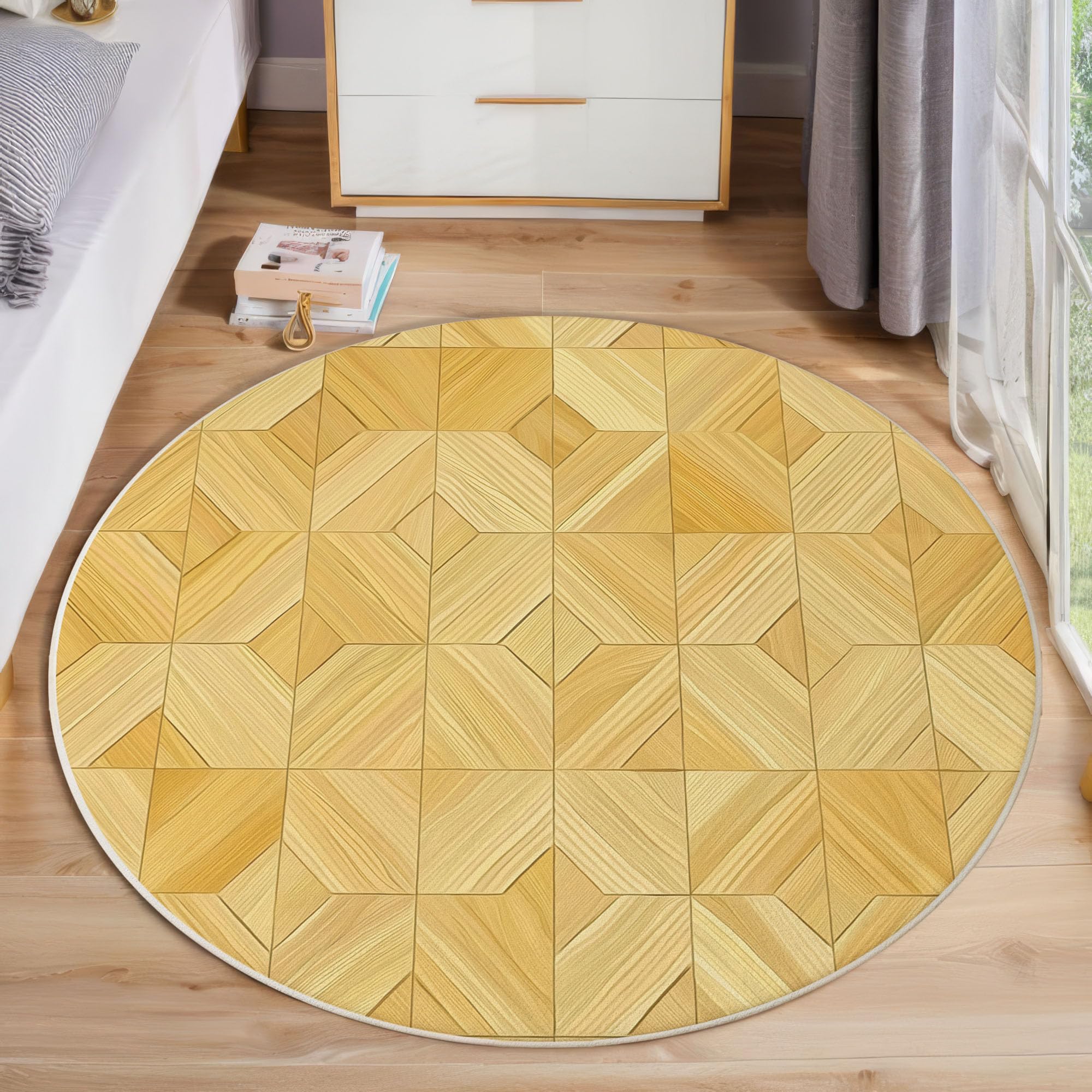 Tapis de chambre douillet jaune à losanges pour coin lecture enfant