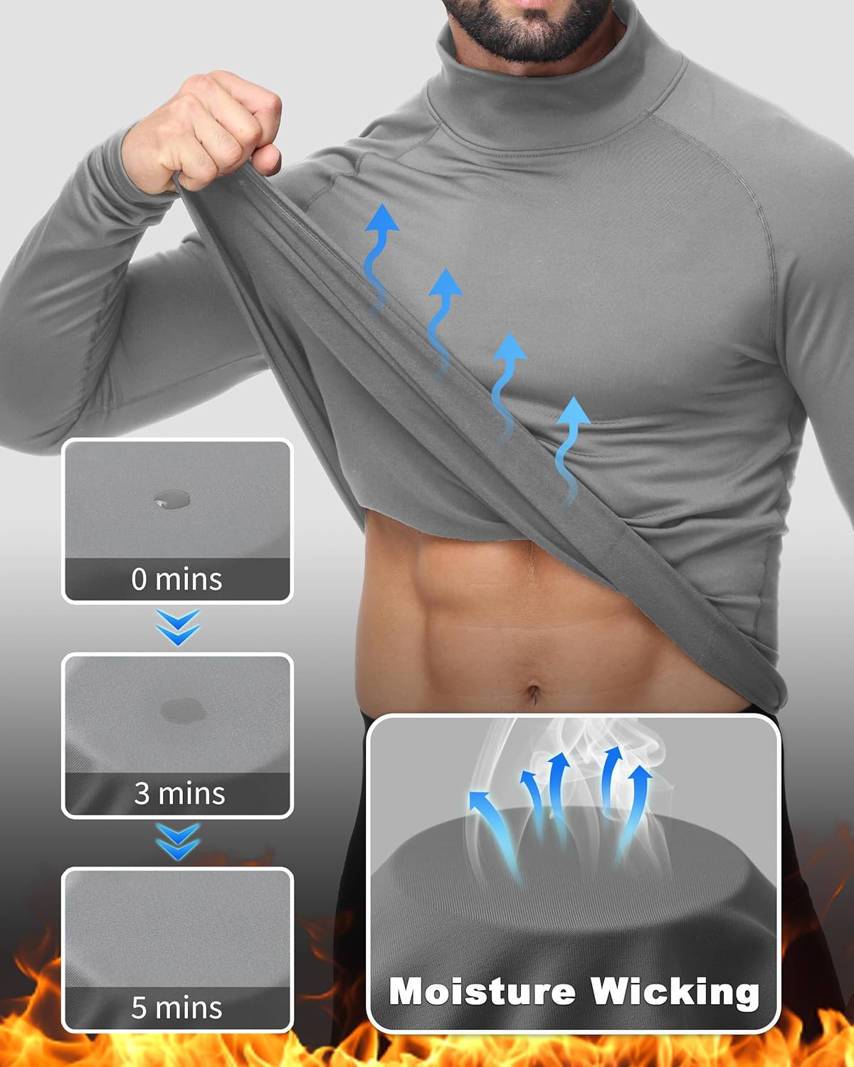 Roadbox Men's Thermal Compression Shirts Mock Turtleneck Long Sleeve, Fleece Lined Undershirt Base Layer for Winter Workout - Image 6